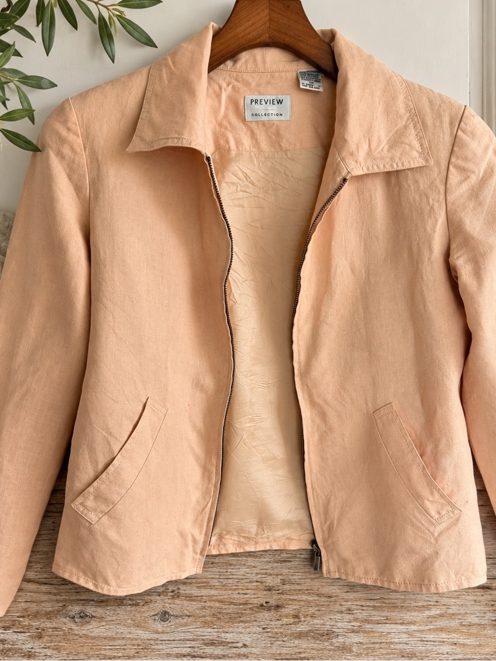 Preview Collection 100% Linen Peach Zip Front Jacket XS